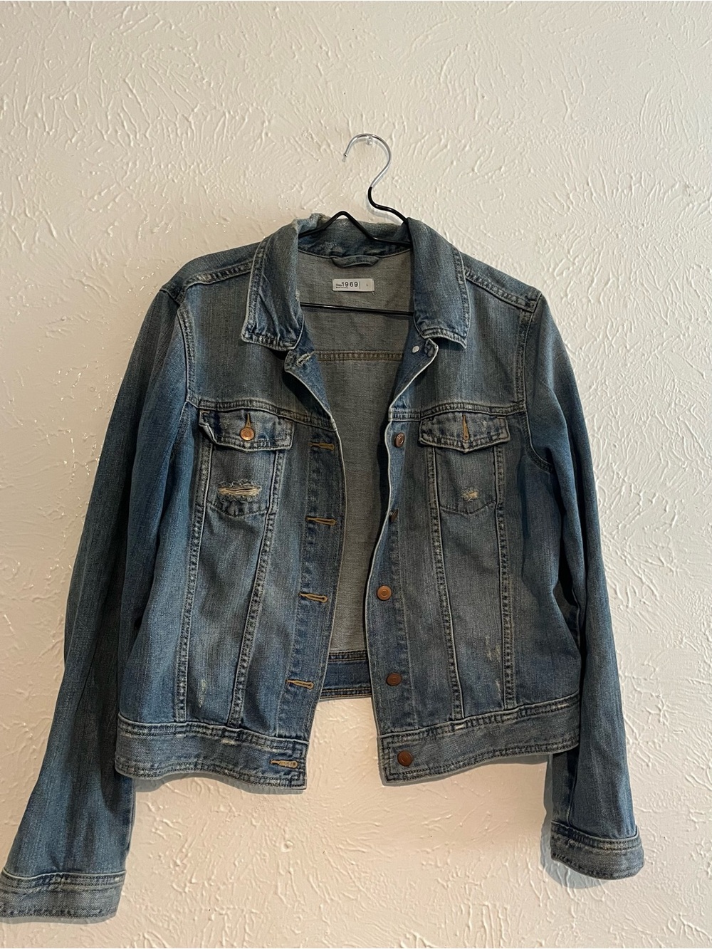 GAP Distressed Medium Blue Denim Jacket